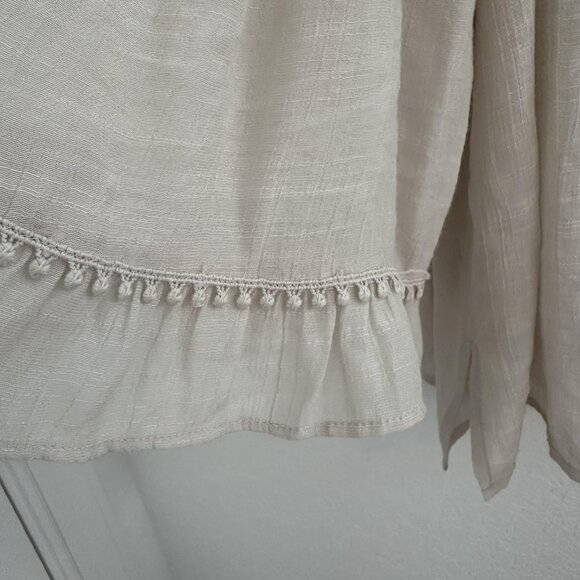 Zac & Rachel Blouse Womens XL Beige Crochet Peasant Boho Flowy Cottagecore‎ - Picture 2 of 9